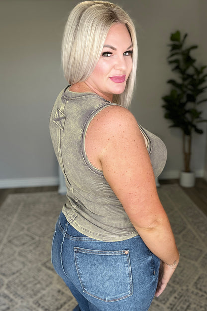 Ribbed Mineral Wash Fitted Tank in Mocha Grey - WEBSITE EXCLUSIVE