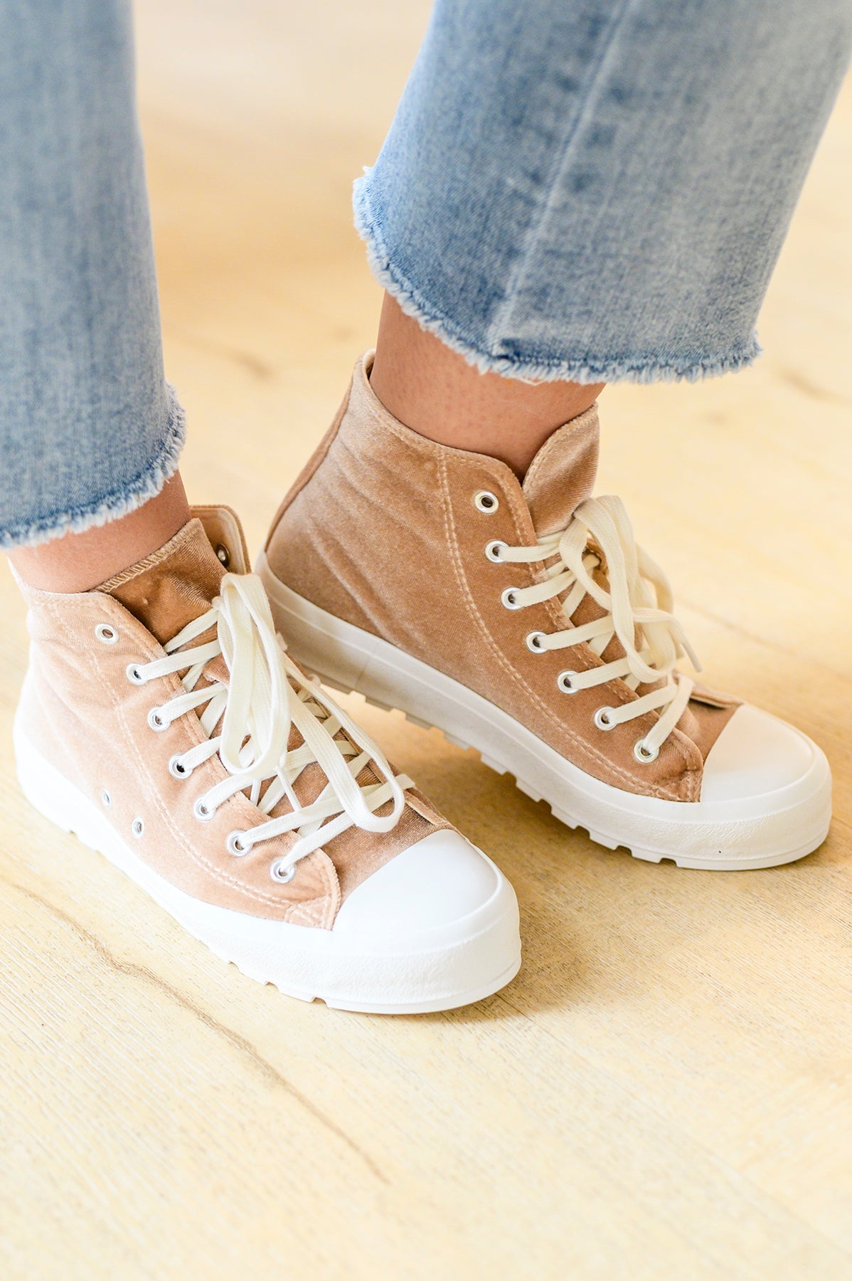 Run Me Down Velvet High Tops in Tan - WEBSITE EXCLUSIVE