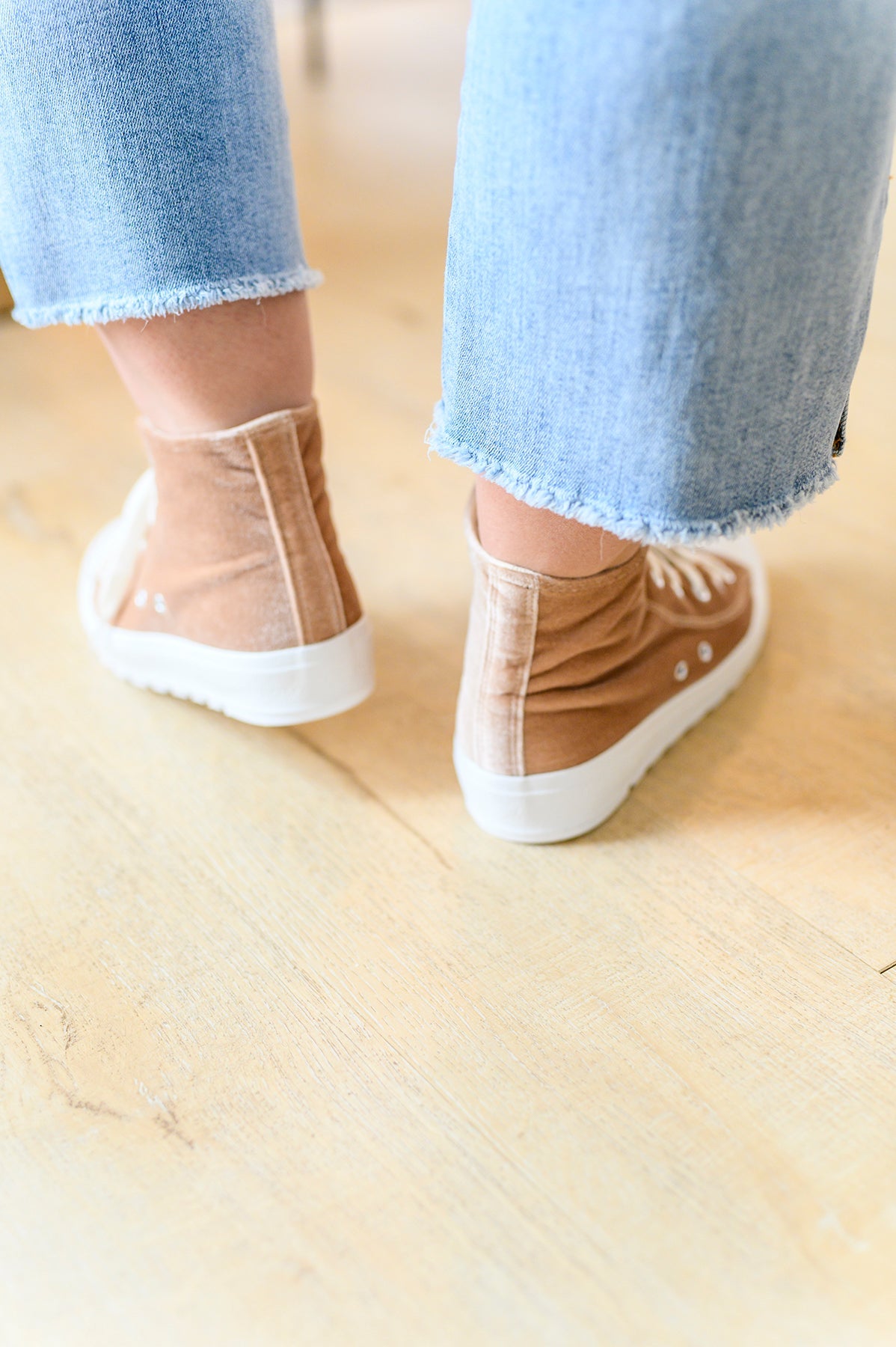 Run Me Down Velvet High Tops in Tan - WEBSITE EXCLUSIVE