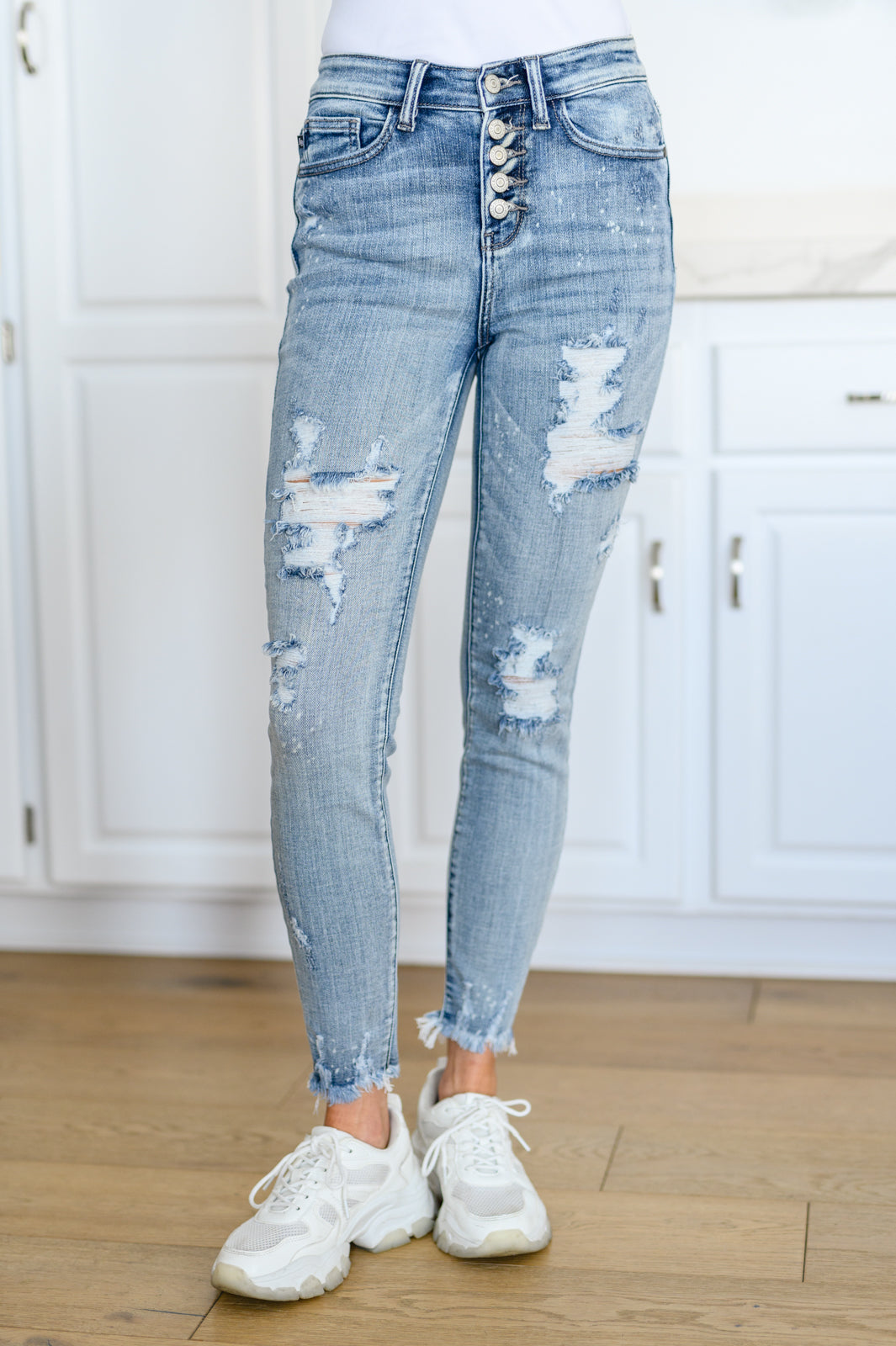 Talulla Bleach Splash Button Fly Destroyed Skinny Jeans - WEBSITE EXCLUSIVE