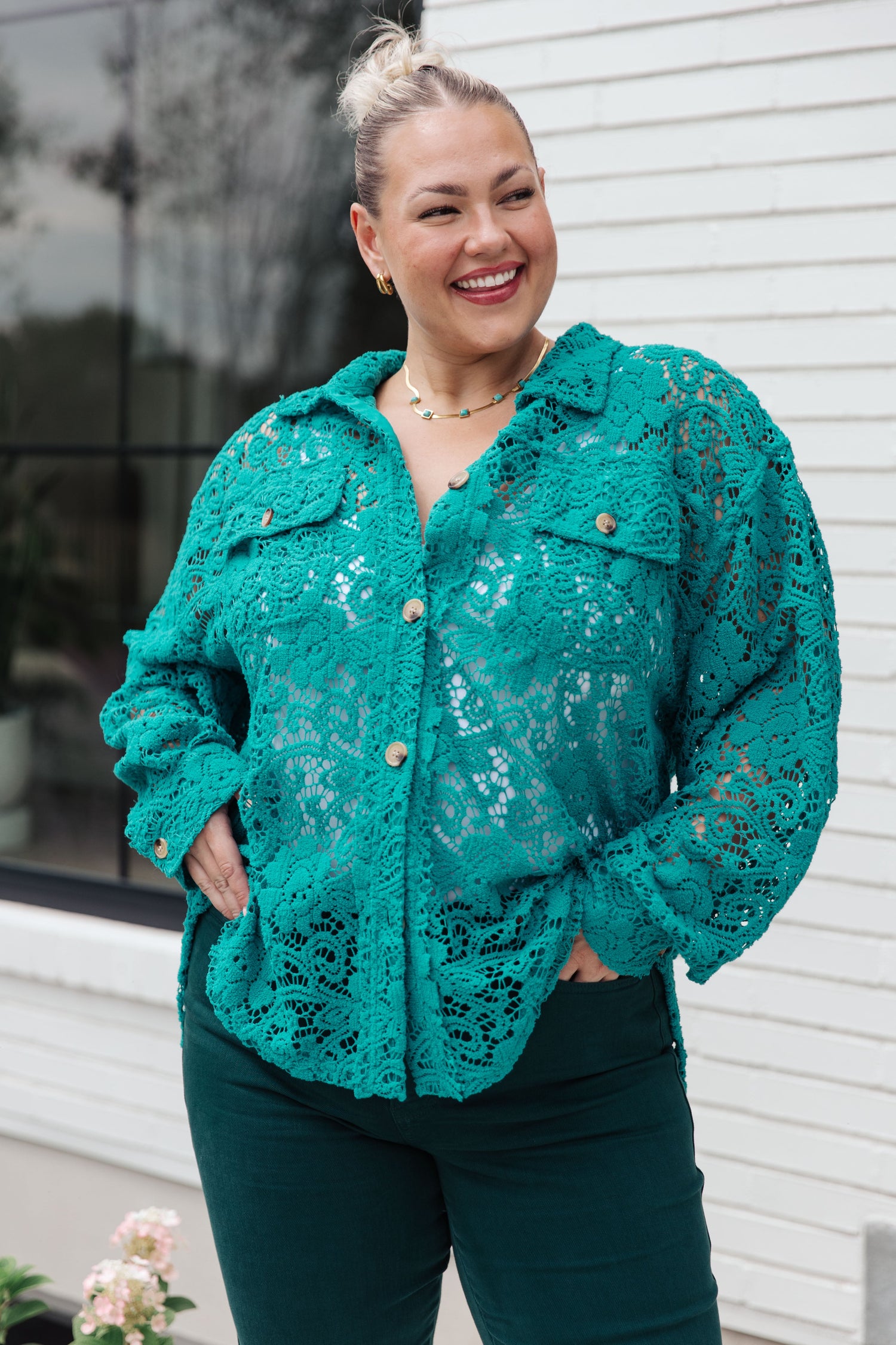 Topped with Lace Button Down - WEBSITE EXCLUSIVE