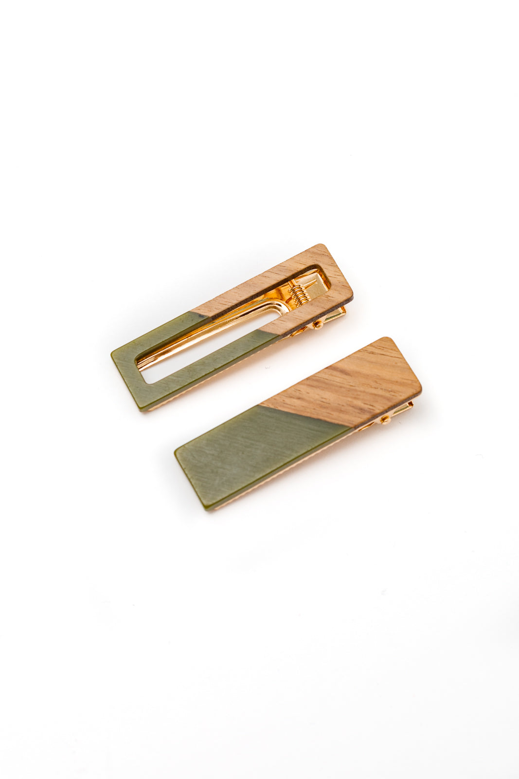 Two Tone Hair Clip Set in Green - Website Exclusive