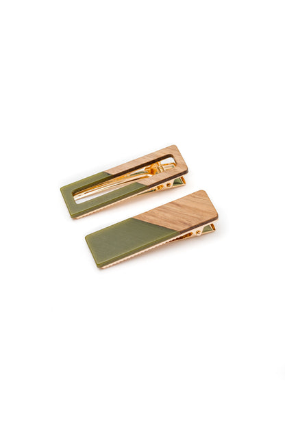 Two Tone Hair Clip Set in Green - Website Exclusive