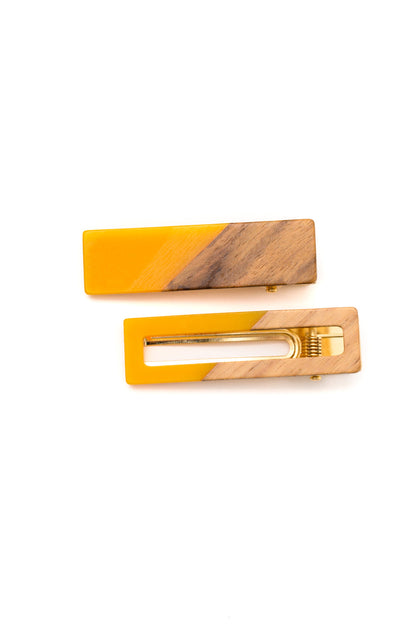 Two Tone Hair Clip Set in Yellow - Website Exclusive