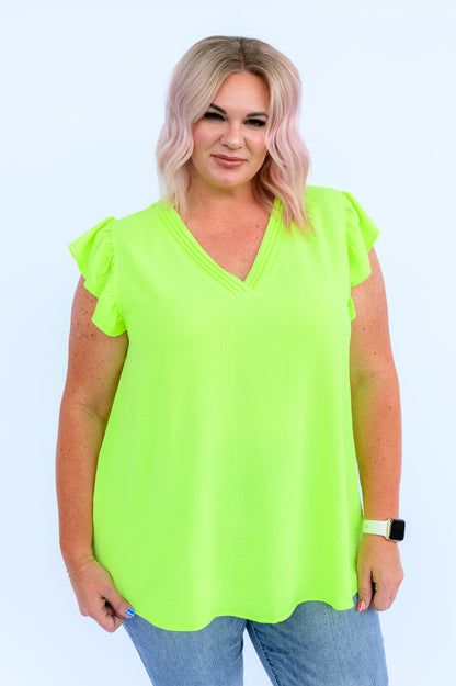 Under Neon Lights Ruffle Sleeve Top - WEBSITE EXCLUSIVE