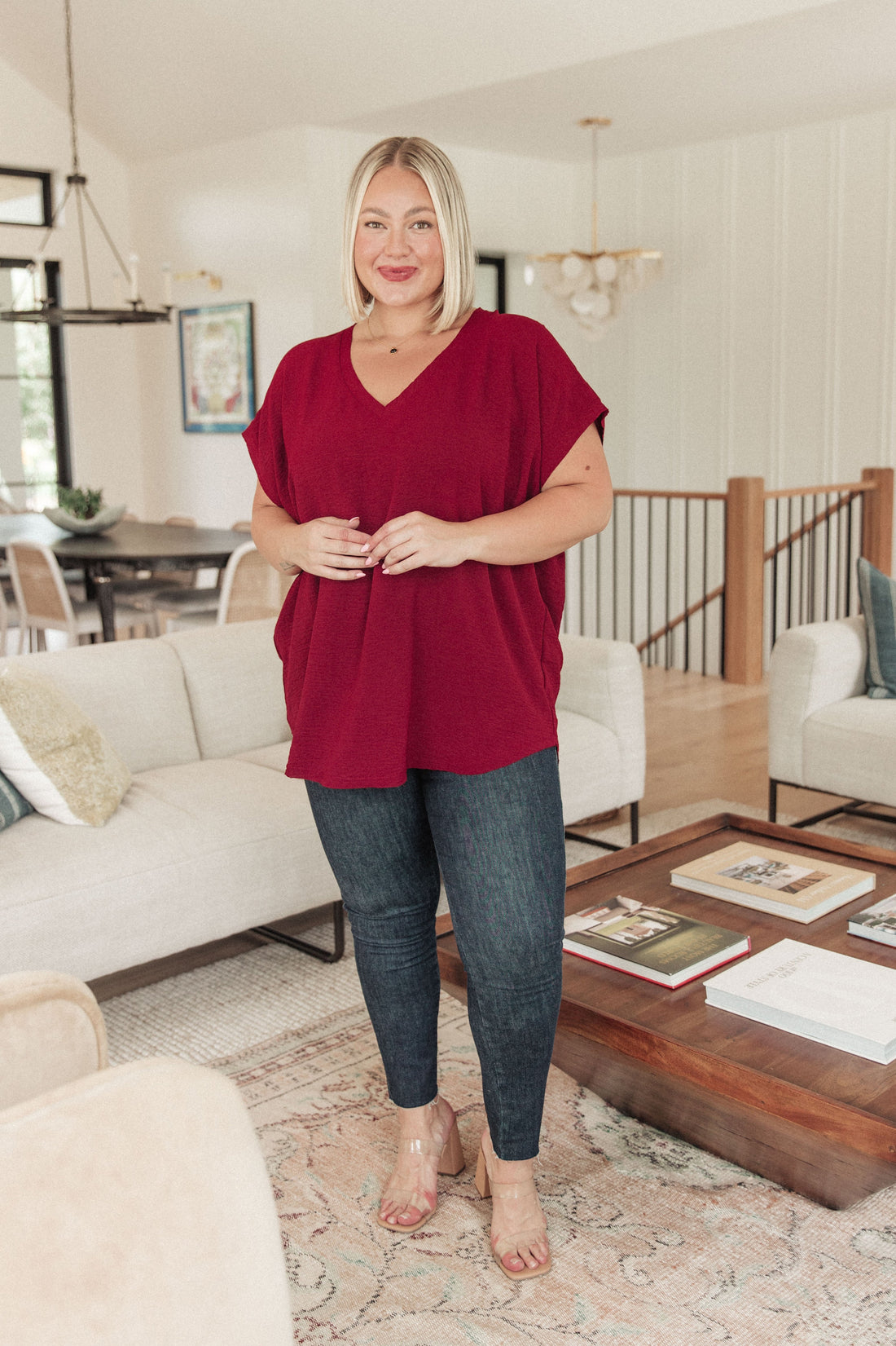 Very Much Needed V-Neck Top in Wine - WEBSITE EXCLUSIVE