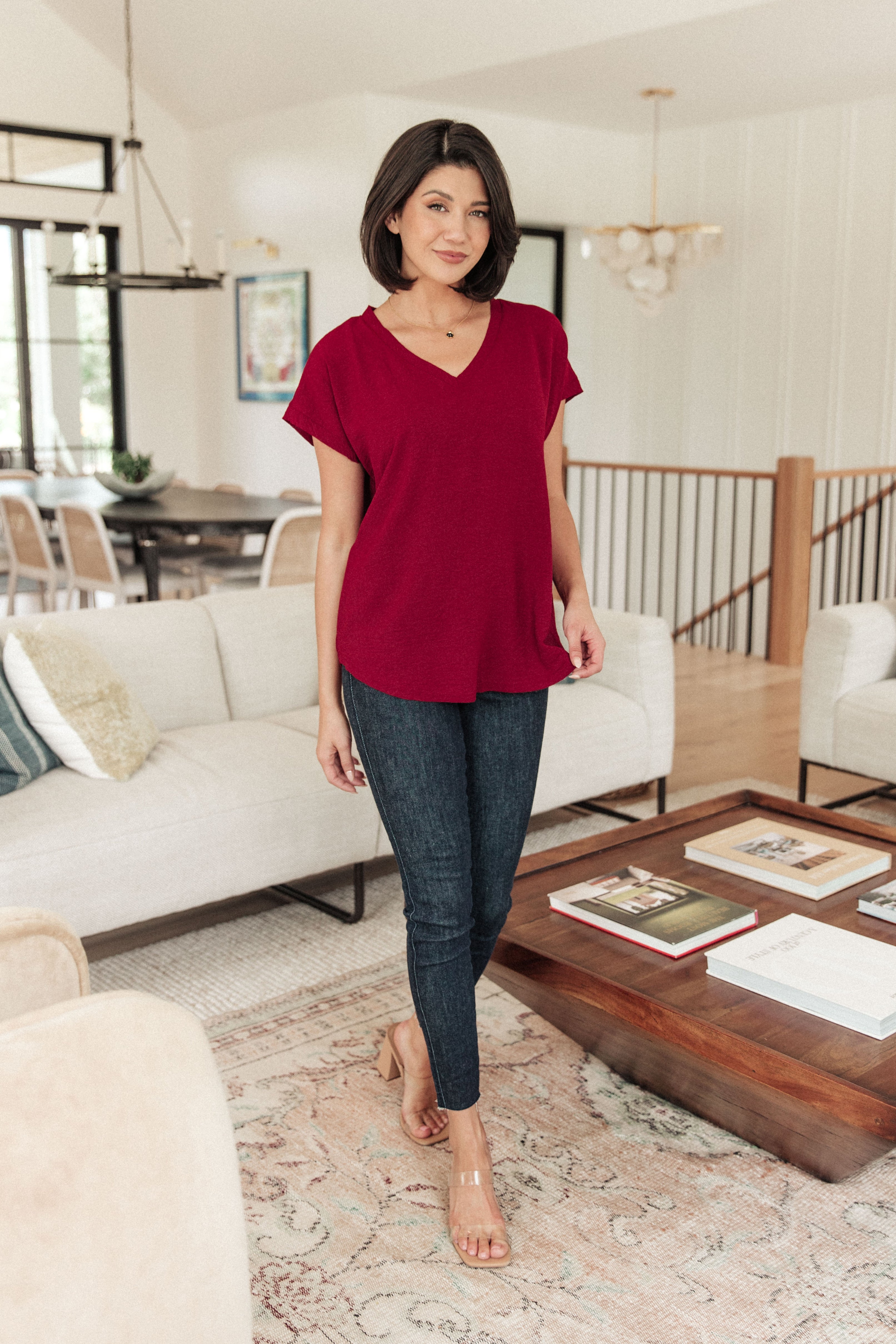 Very Much Needed V-Neck Top in Wine - WEBSITE EXCLUSIVE
