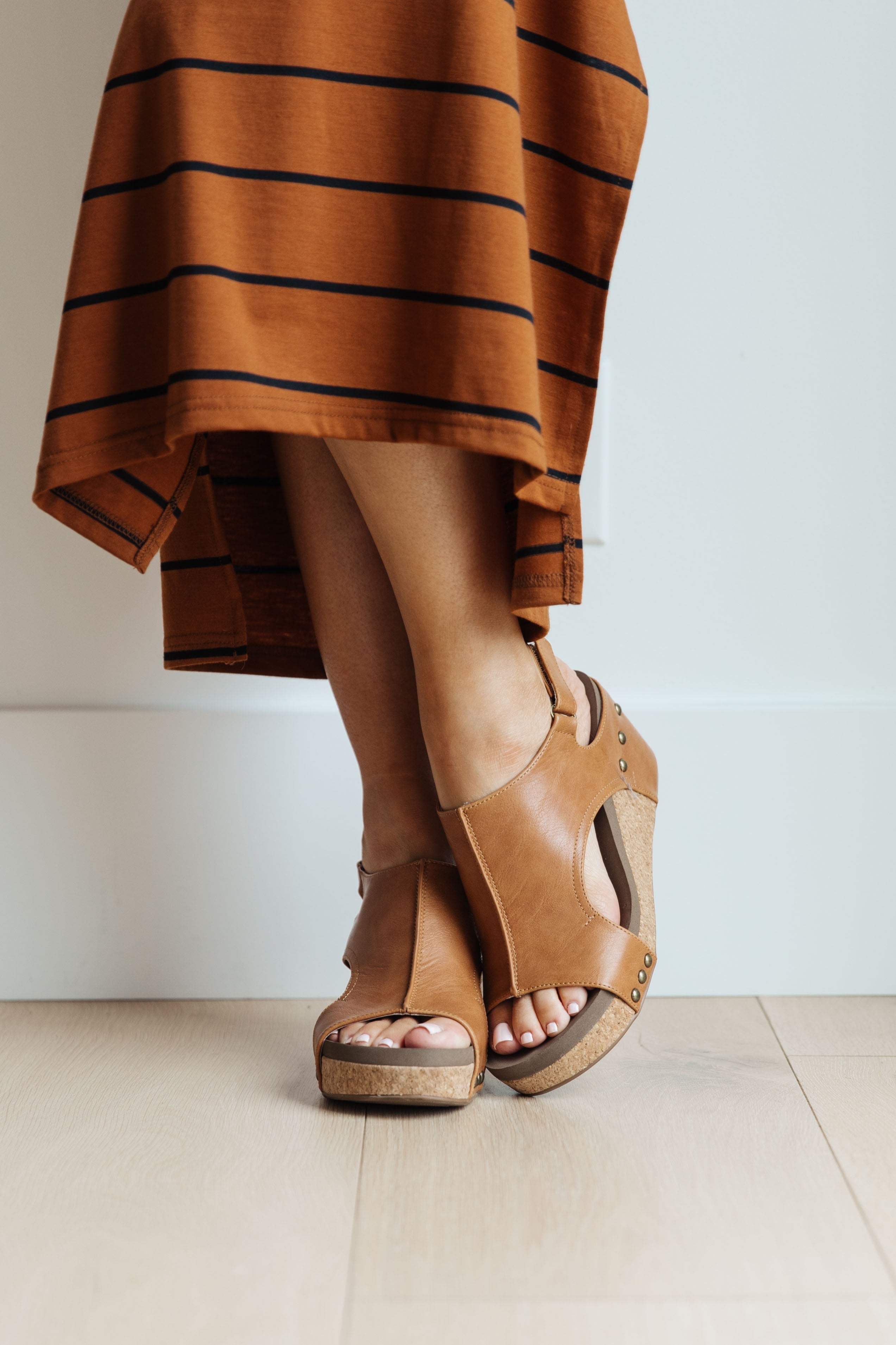 Walk This Way Wedge Sandals in Cognac - WEBSITE EXCLUSIVE