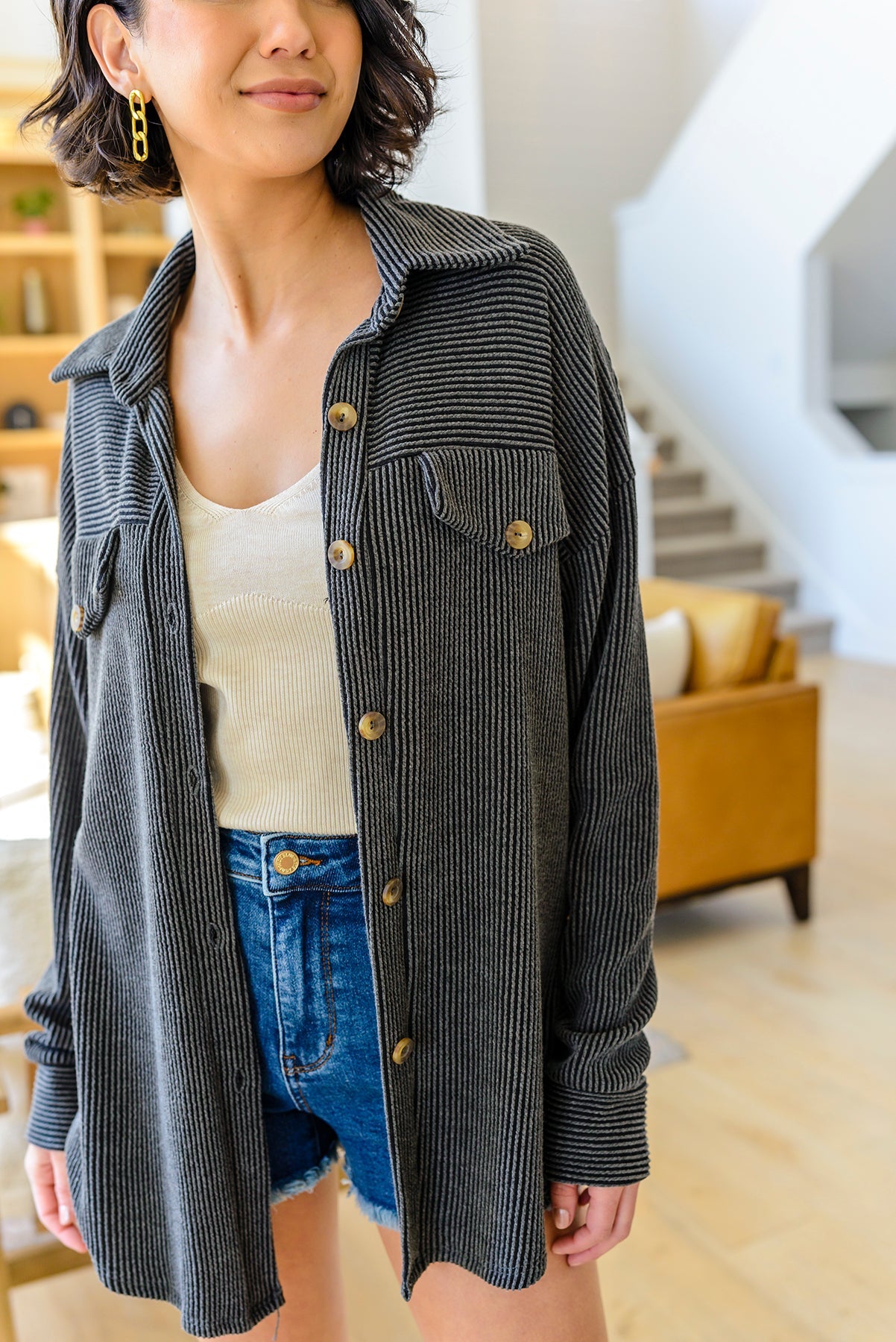Windsor Textured Shacket in Charcoal - WEBSITE EXCLUSIVE