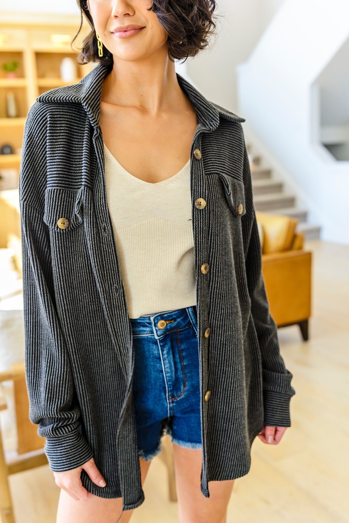 Windsor Textured Shacket in Charcoal - WEBSITE EXCLUSIVE