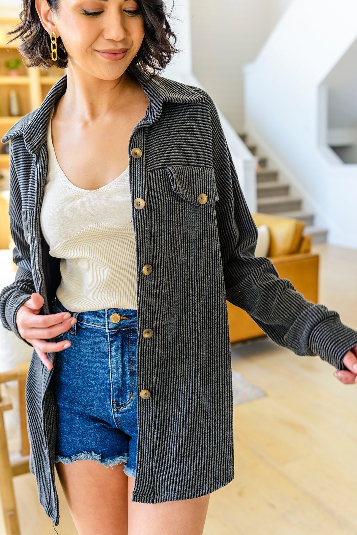 Windsor Textured Shacket in Charcoal - WEBSITE EXCLUSIVE