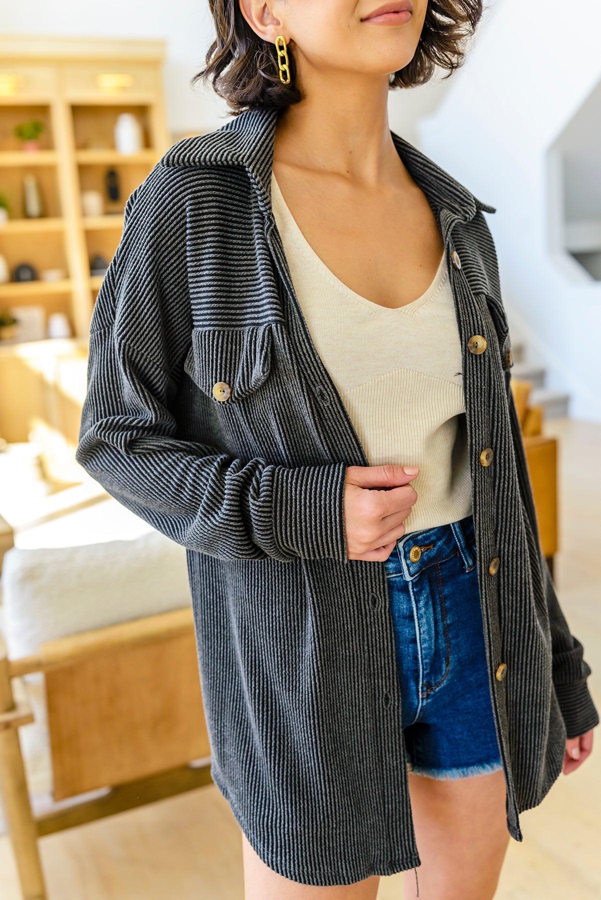 Windsor Textured Shacket in Charcoal - WEBSITE EXCLUSIVE