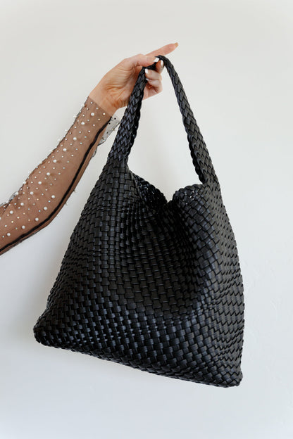 Woven and Worn Tote in Black - WEBSITE EXCLUSIVE