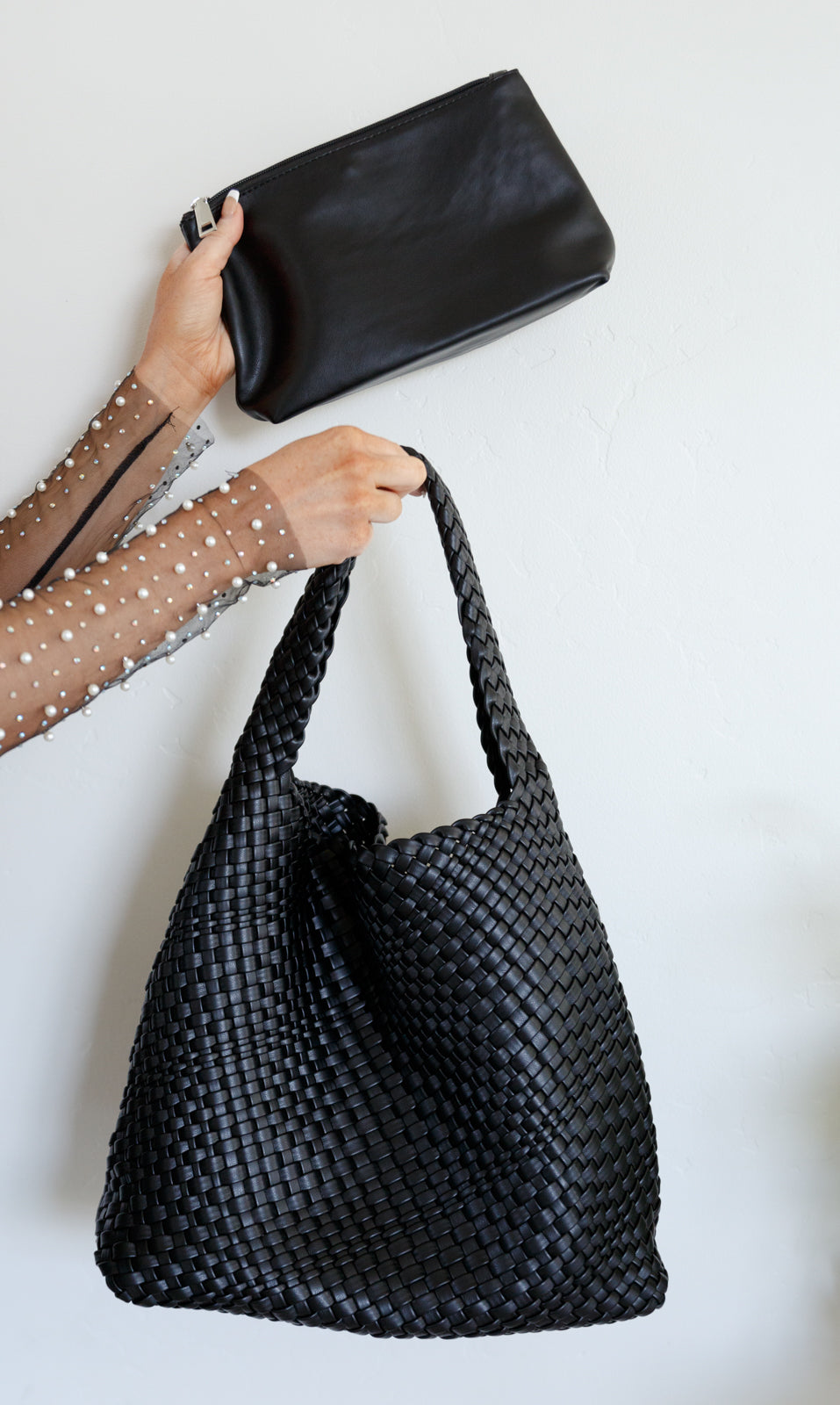 Woven and Worn Tote in Black - WEBSITE EXCLUSIVE