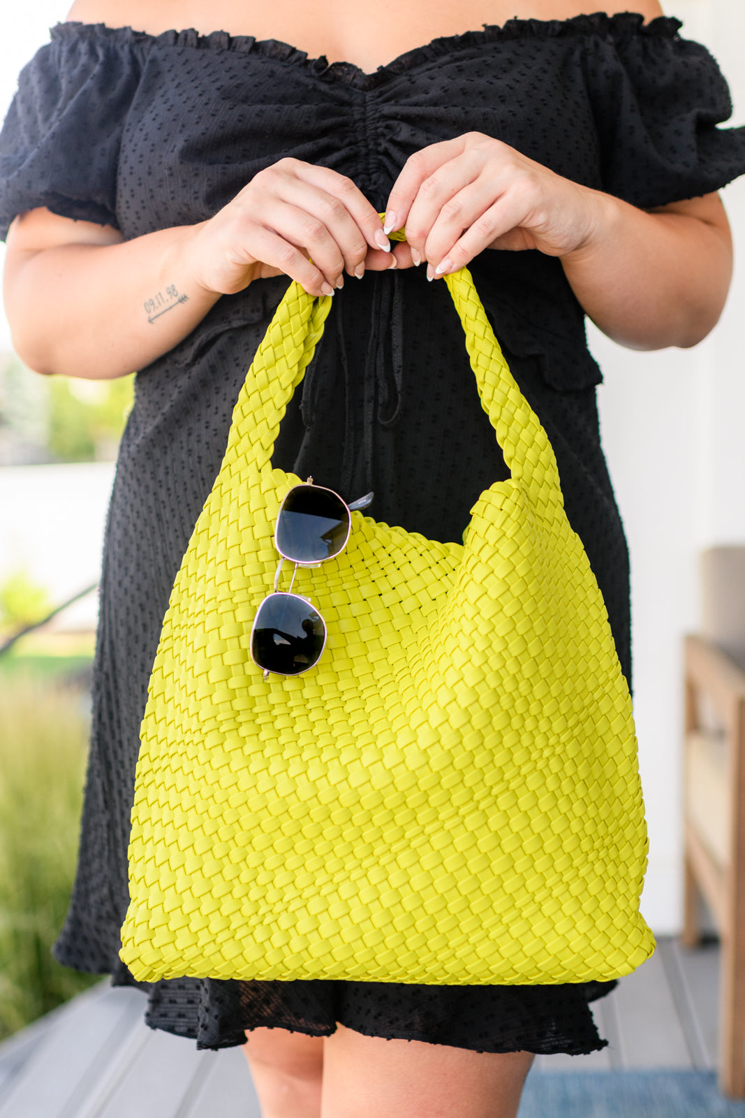 Woven and Worn Tote in Citron- WEBSITE EXCLUSIVE