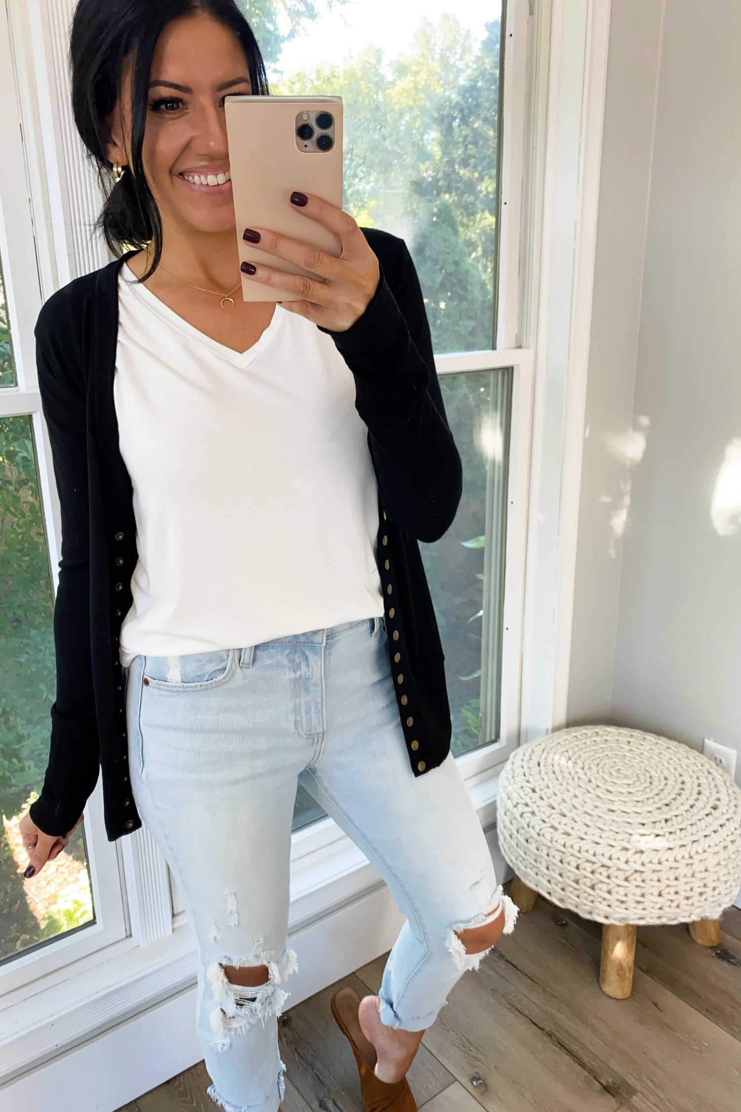 THE CLASSIC SNAP BUTTON CARDIGAN IN BLACK