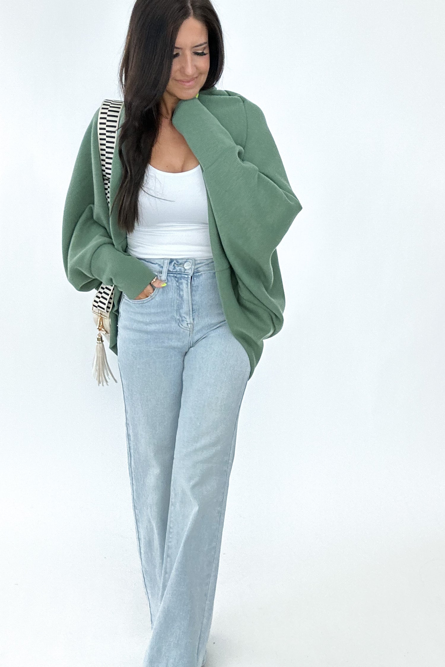 STILL STANDING DOLMAN CARDIGAN IN GREEN