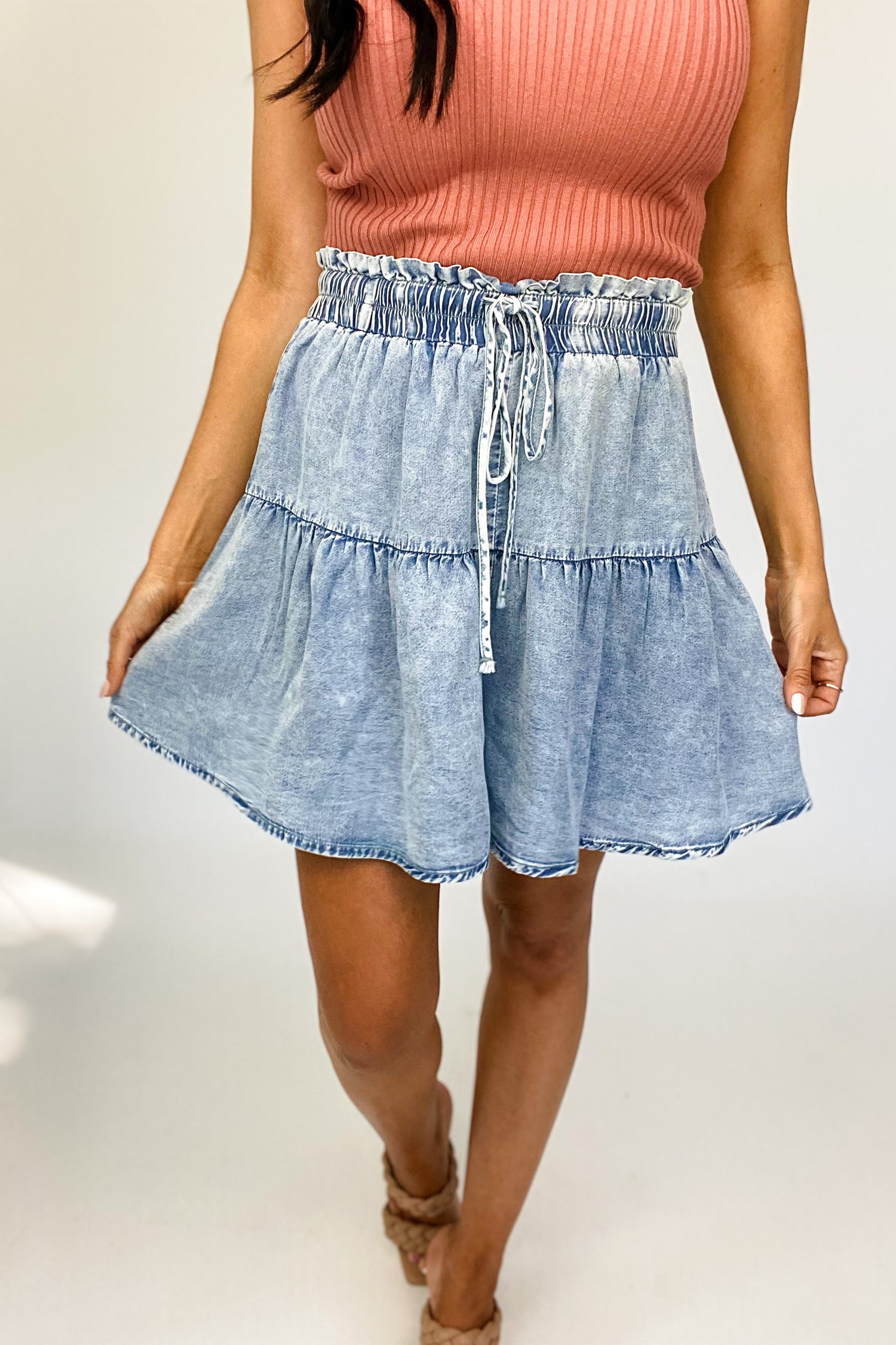 ON POINT TIERED ACID WASH SHORTS - FINAL SALE
