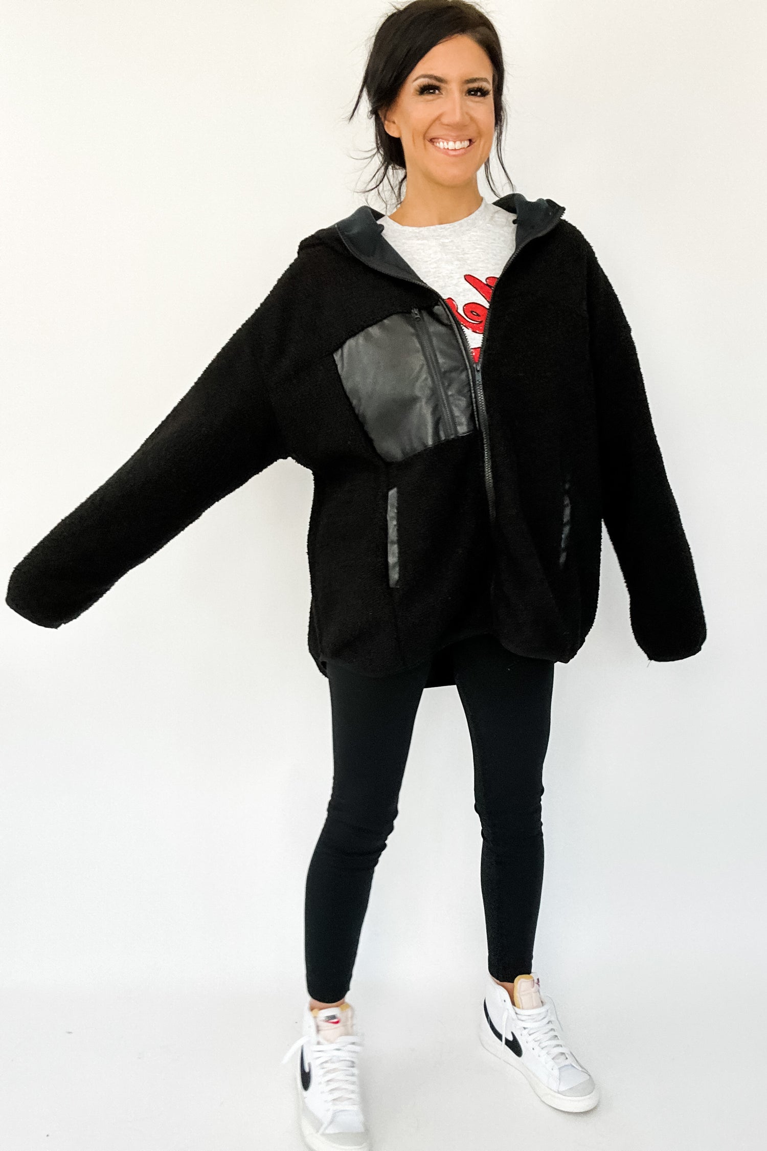COOP FAUX LEATHER ACCENT JACKET IN BLACK - FINAL SALE