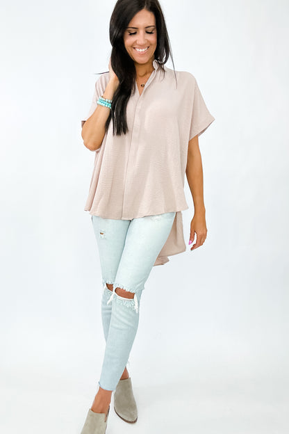MARGO OVERSIZED SHORT SLEEVE BUTTON UP IN SAND