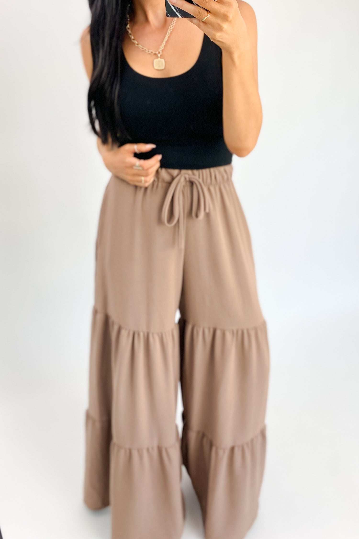 RAVEN TIERED WIDE LEG PANTS IN MOCHA - FINAL SALE