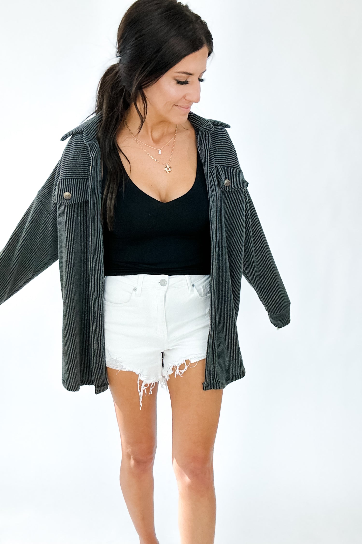 Windsor Textured Shacket in Charcoal - WEBSITE EXCLUSIVE