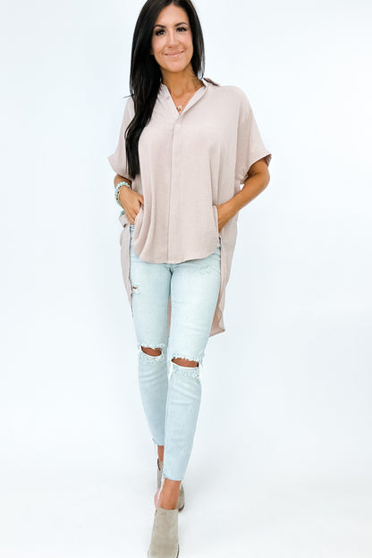 MARGO OVERSIZED SHORT SLEEVE BUTTON UP IN SAND