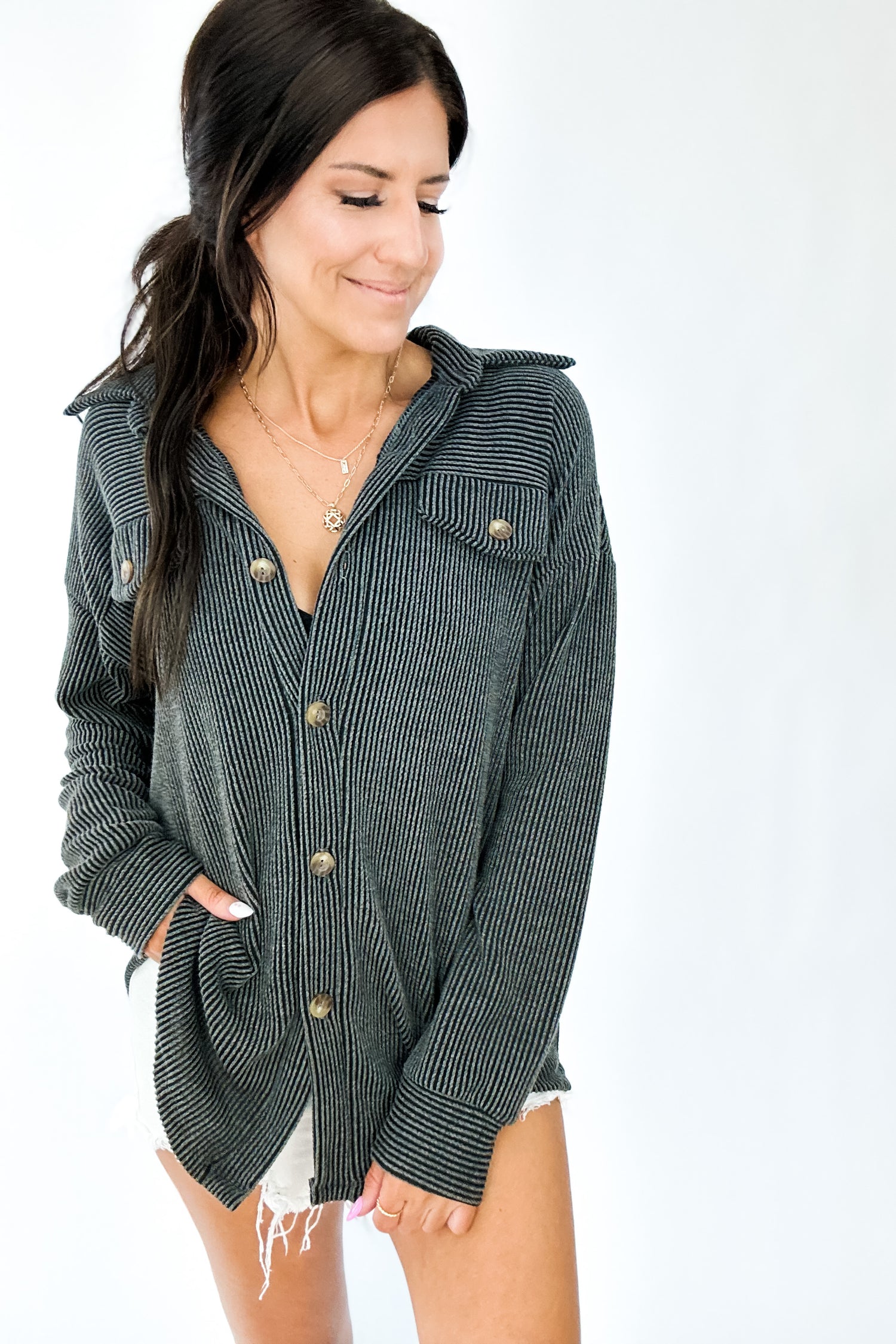 Windsor Textured Shacket in Charcoal - WEBSITE EXCLUSIVE