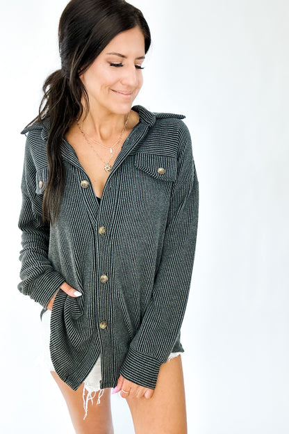 Windsor Textured Shacket in Charcoal - WEBSITE EXCLUSIVE