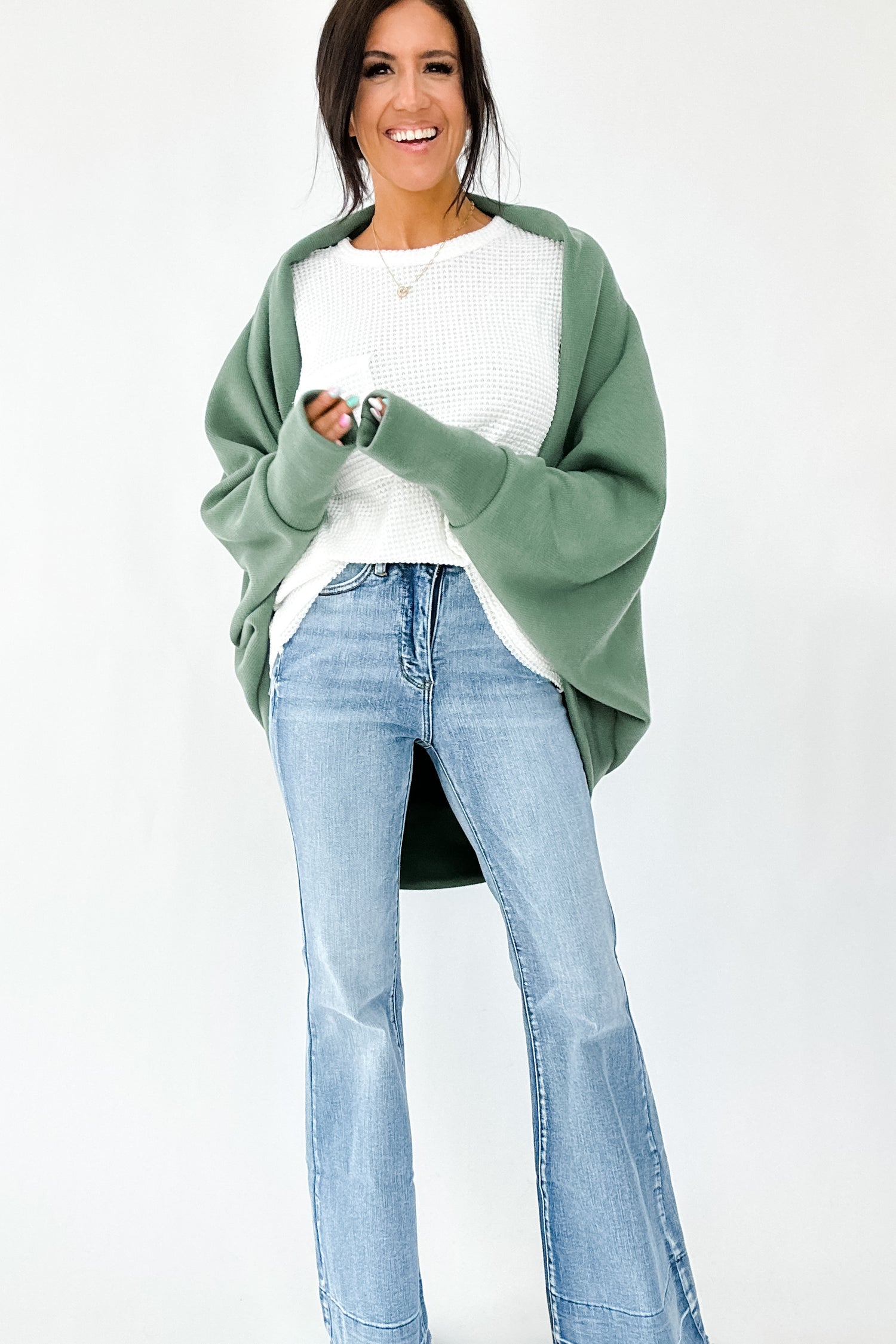 STILL STANDING DOLMAN CARDIGAN IN GREEN