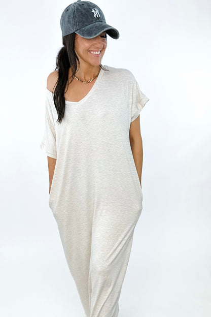 WEEKEND WANDERER MIDI DRESS IN OATMEAL