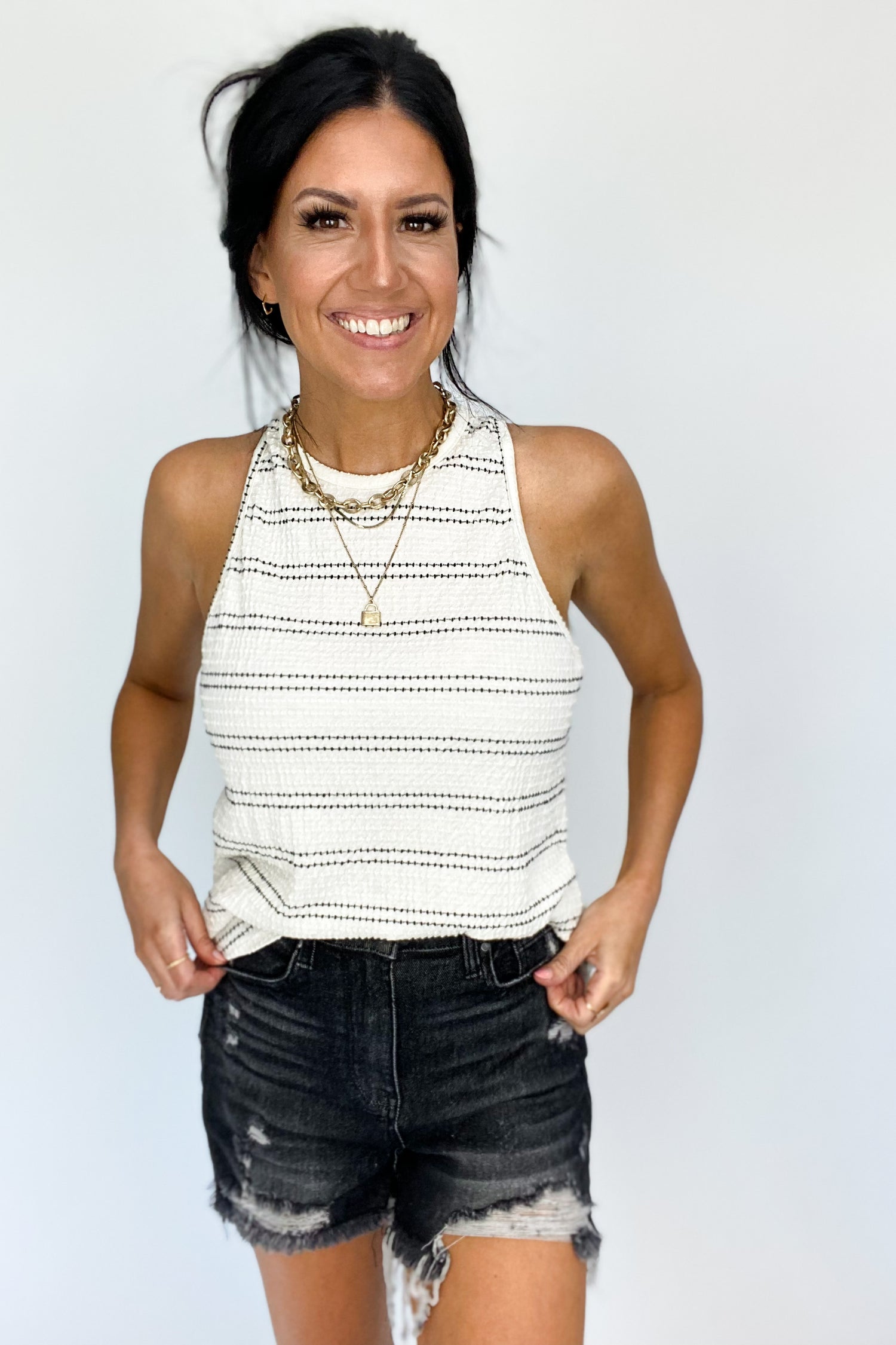 ABBY HIGH RISE DISTRESSED SHORTS BY RISEN IN BLACK - FINAL SALE