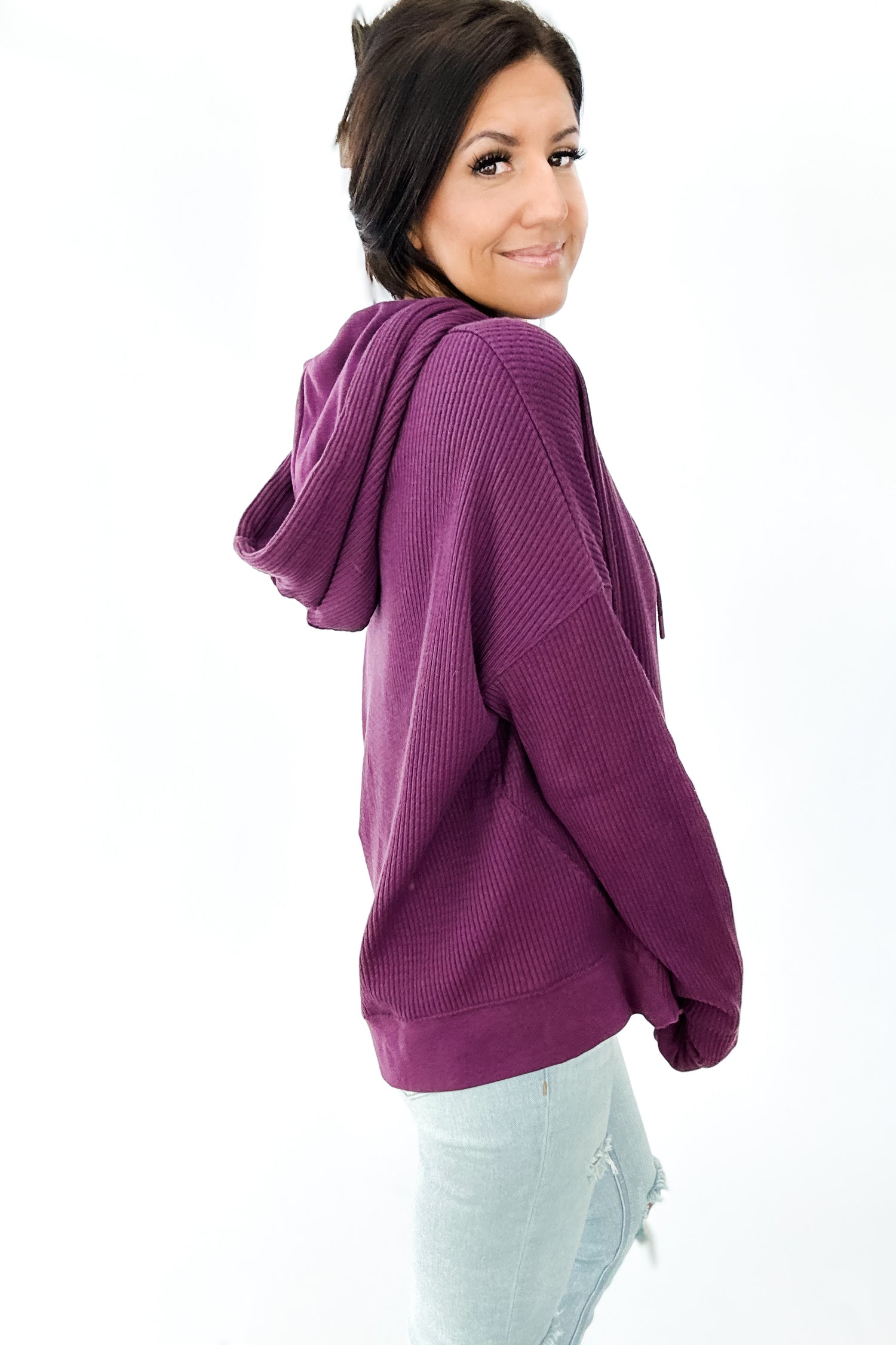 FREE TO DREAM RIBBED HOODIE IN PLUM - FINAL SALE