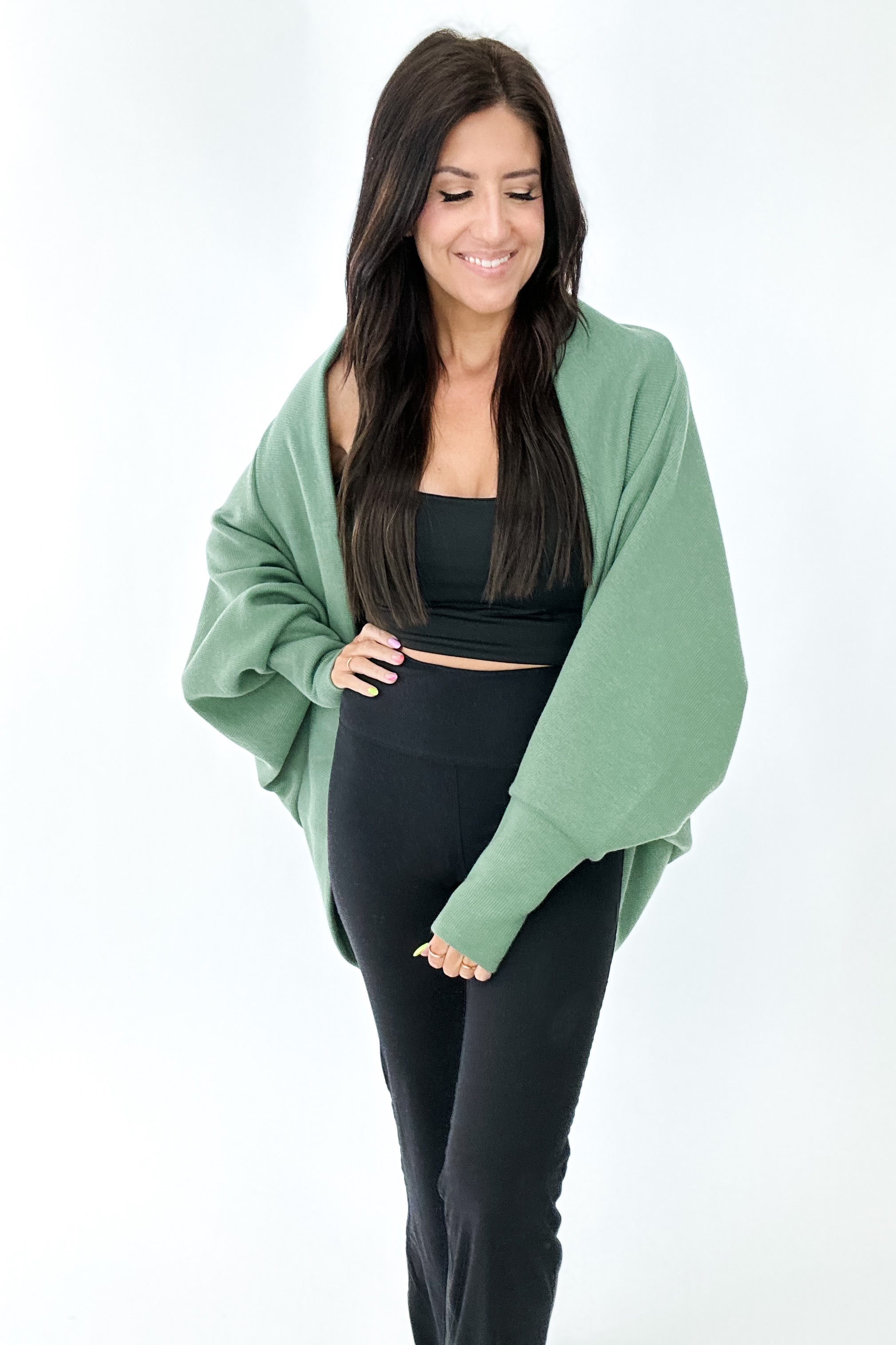 STILL STANDING DOLMAN CARDIGAN IN GREEN