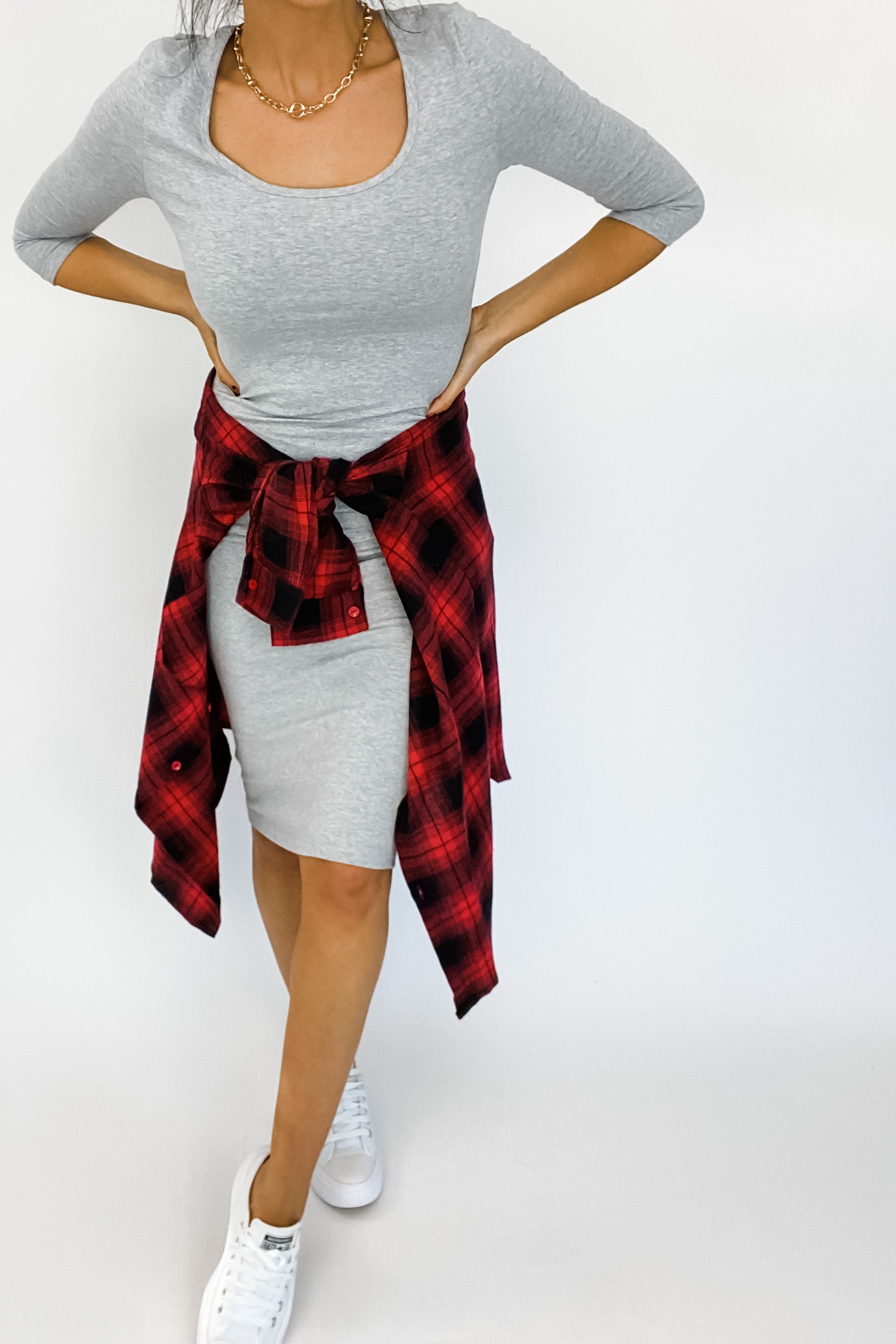 JADE BODYCON MIDI DRESS IN HEATHER GREY - FINAL SALE