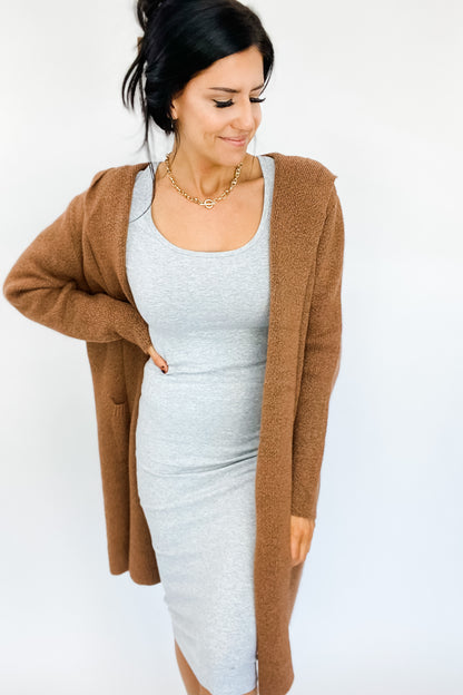 JADE BODYCON MIDI DRESS IN HEATHER GREY - FINAL SALE