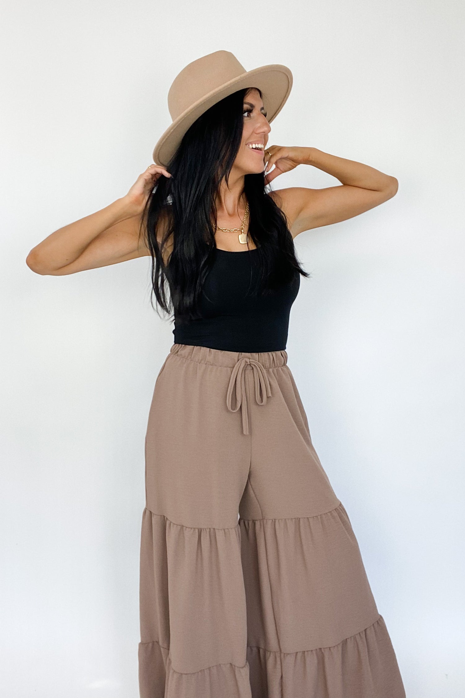 RAVEN TIERED WIDE LEG PANTS IN MOCHA - FINAL SALE