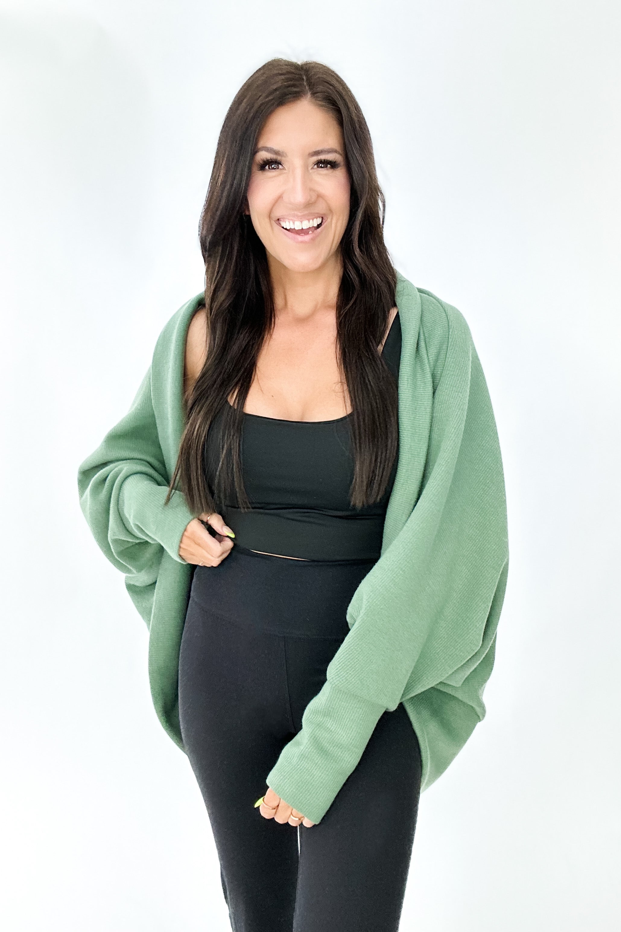 STILL STANDING DOLMAN CARDIGAN IN GREEN