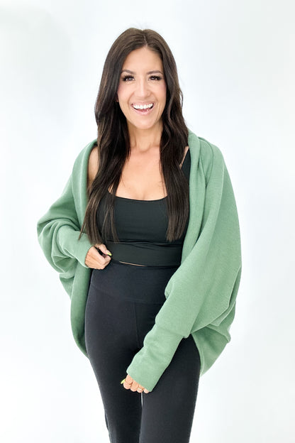 STILL STANDING DOLMAN CARDIGAN IN GREEN
