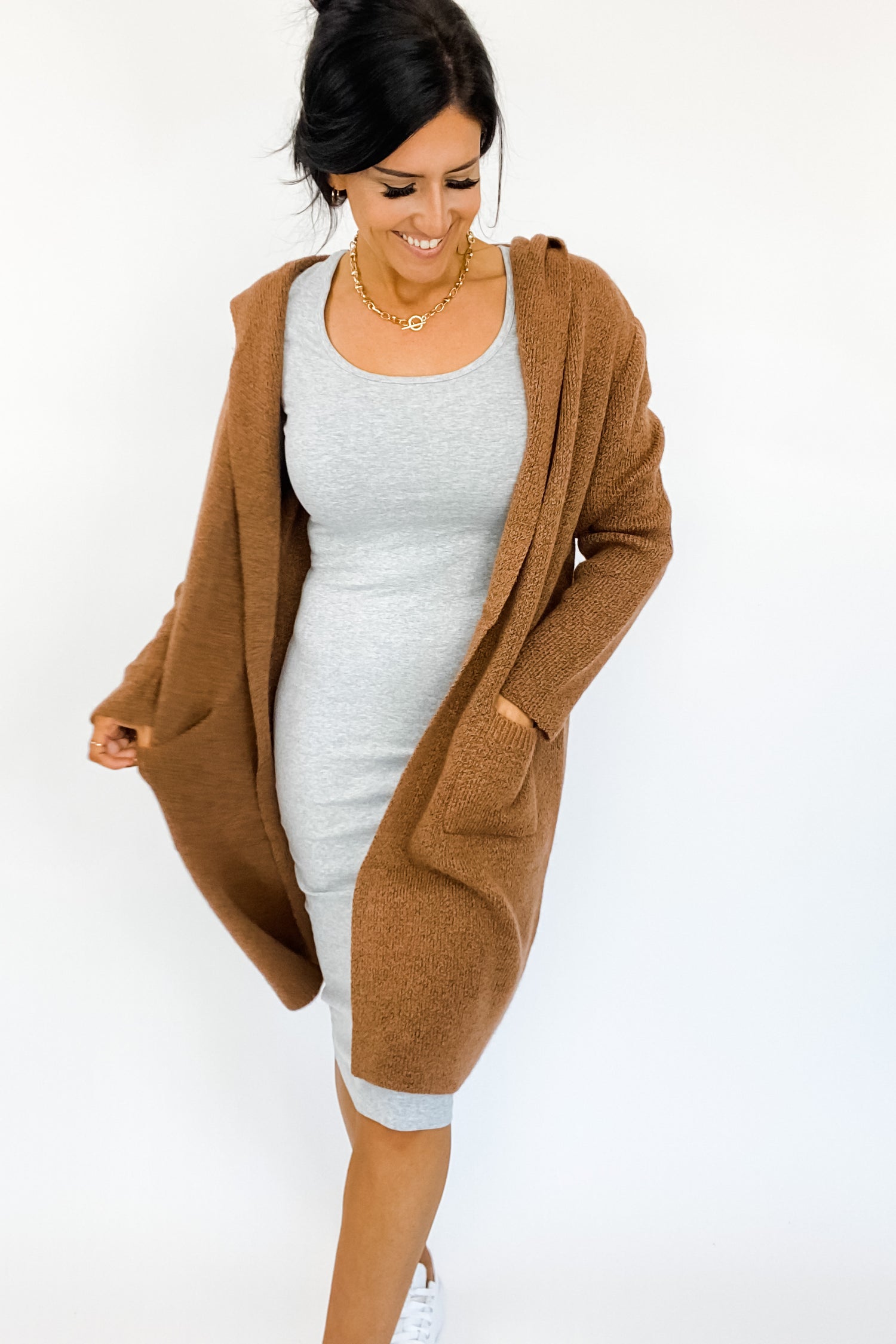 JADE BODYCON MIDI DRESS IN HEATHER GREY - FINAL SALE