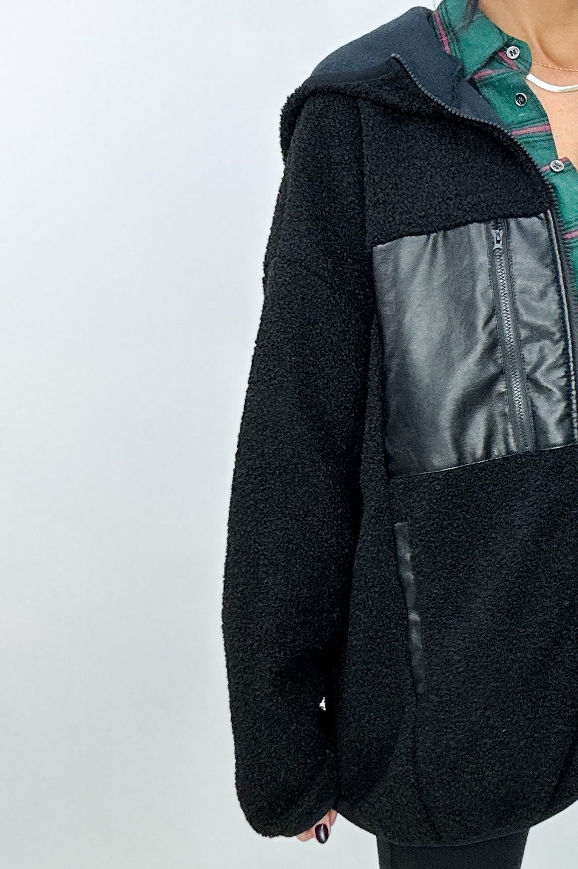 COOP FAUX LEATHER ACCENT JACKET IN BLACK - FINAL SALE