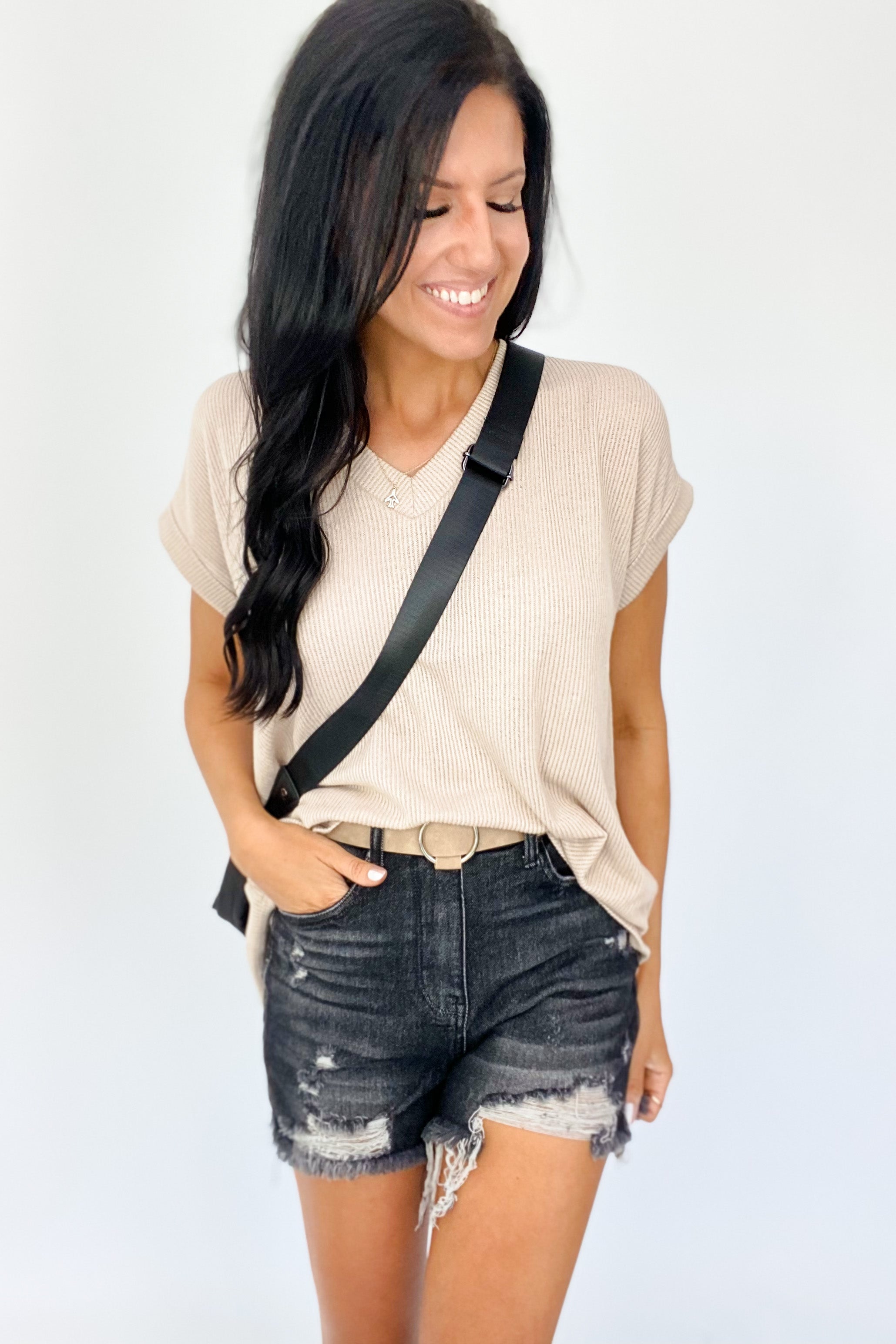ABBY HIGH RISE DISTRESSED SHORTS BY RISEN IN BLACK - FINAL SALE