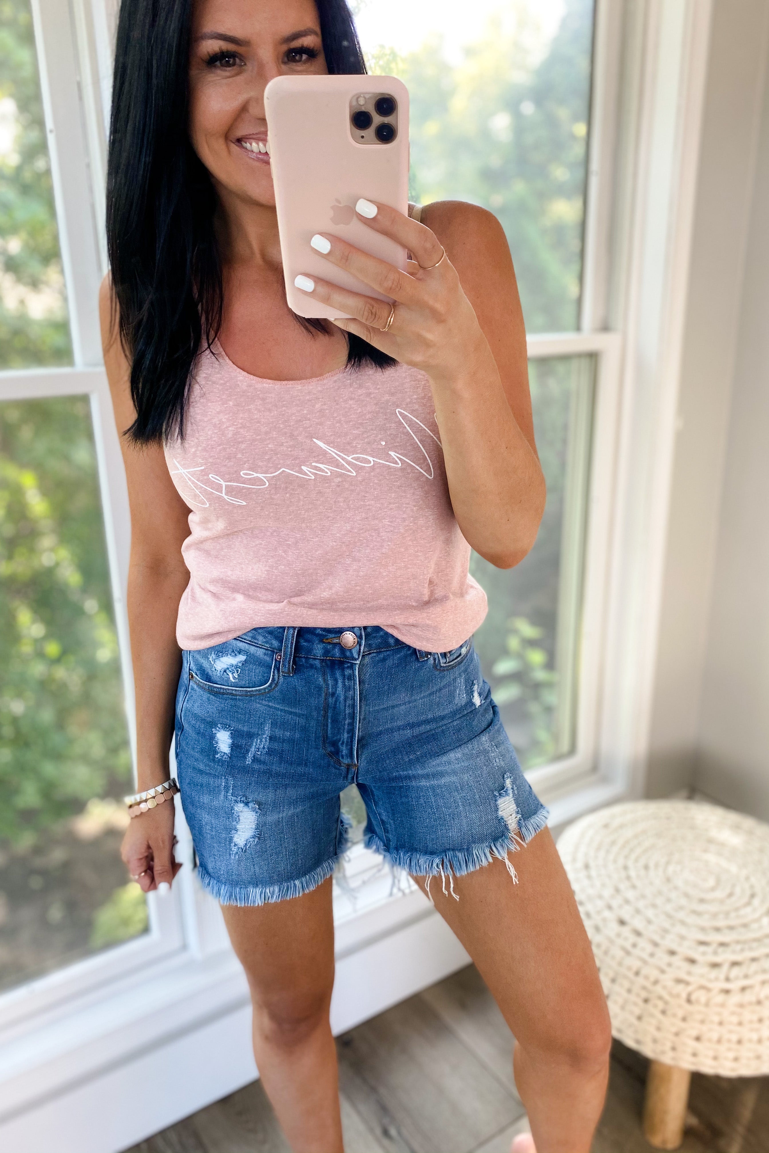AVA HIGH RISE DISTRESSED SHORTS BY RISEN - FINAL SALE