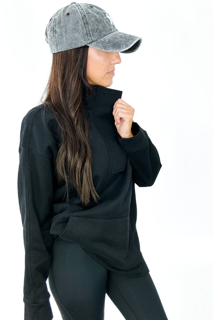 PENNY QUARTER ZIP FLEECE SWEATSHIRT IN BLACK