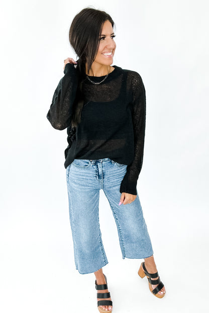 BREAKAWAY SHEER WOOL SWEATER IN BLACK - FINAL SALE