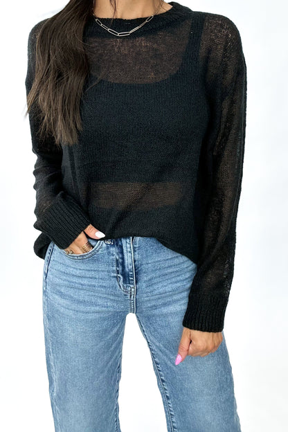 BREAKAWAY SHEER WOOL SWEATER IN BLACK - FINAL SALE