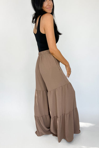 RAVEN TIERED WIDE LEG PANTS IN MOCHA - FINAL SALE
