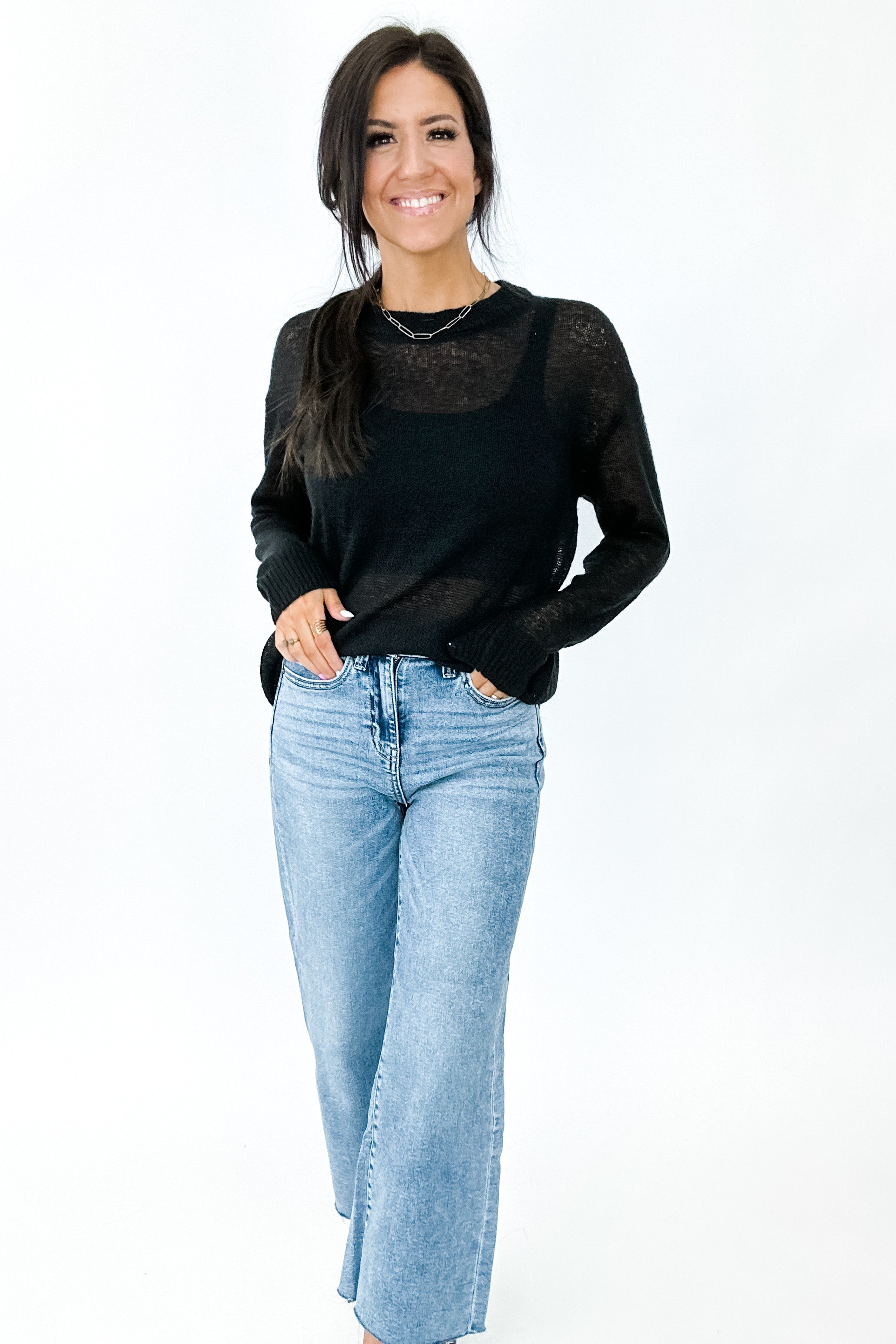 BREAKAWAY SHEER WOOL SWEATER IN BLACK - FINAL SALE
